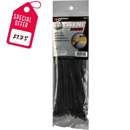 100pc 8in BLACK CABLE TIE