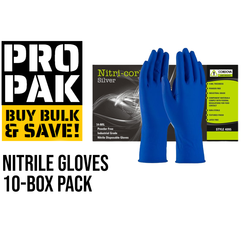 Pro Pak Nitrile Gloves (4 or 14 mil), 10 Boxes